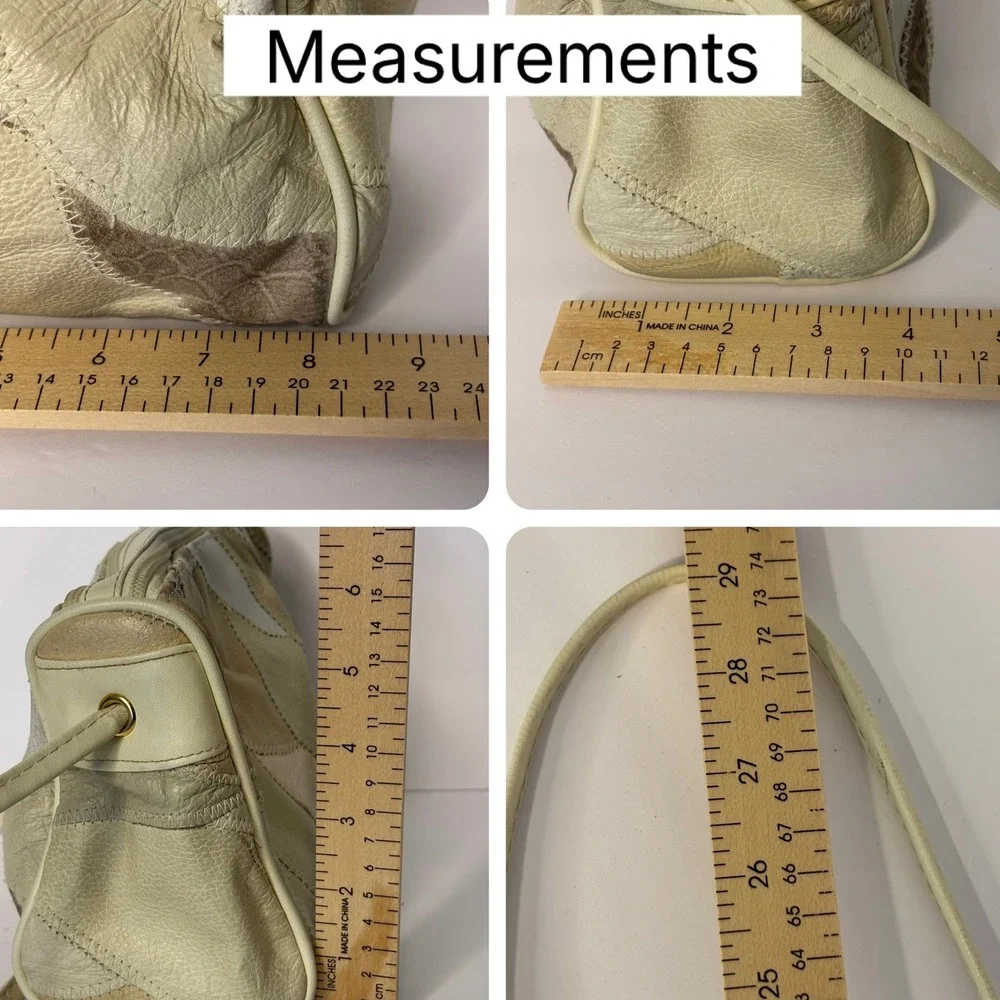 Vintage Patchwork Leather Shoulder Bag Purse‎ Neutral Tones Handbag Beige Boho